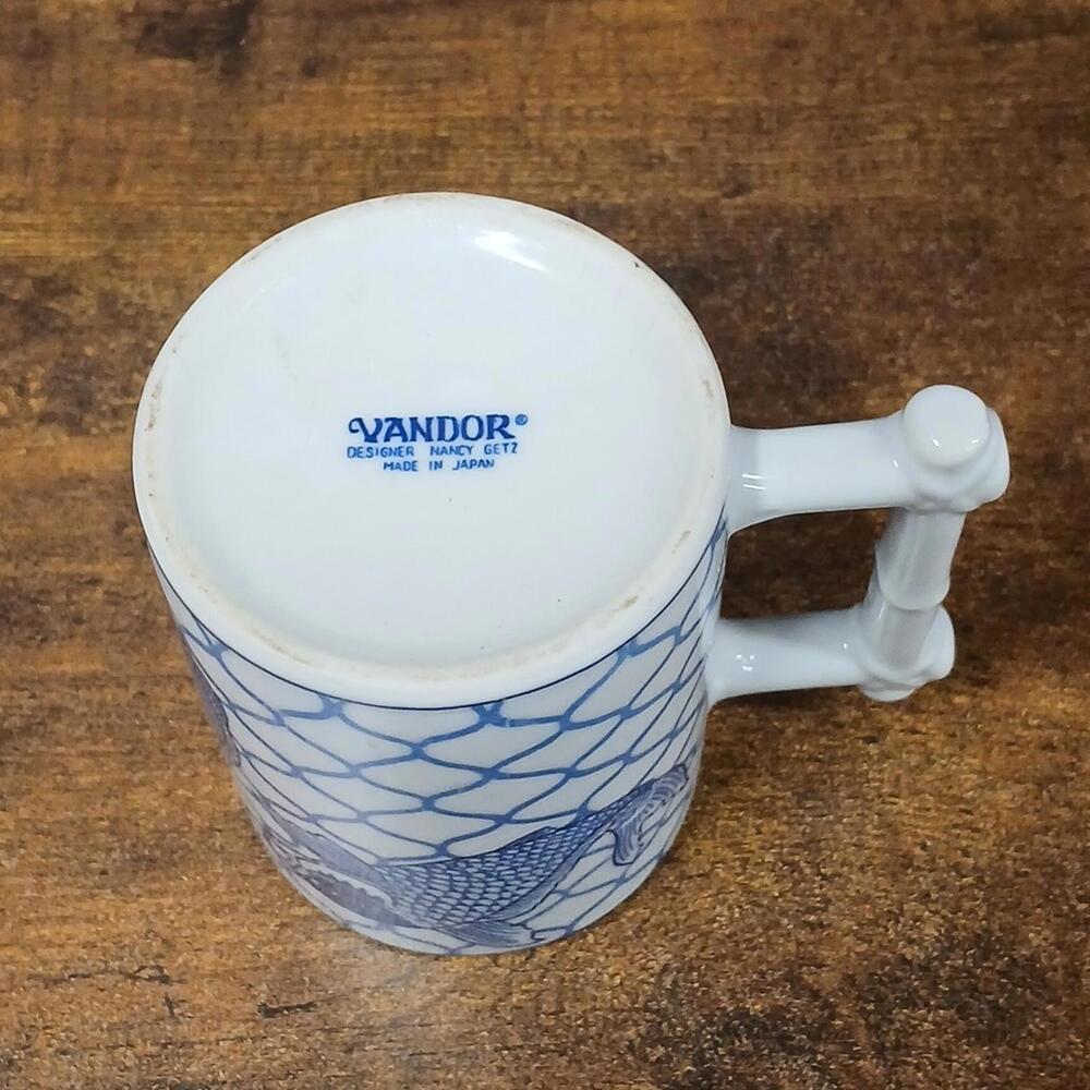 Vandor Nancy GETZ Artist Designer Ceramic Blue White KOI FISH Coffee Cup Mug - Picture 4 of 6